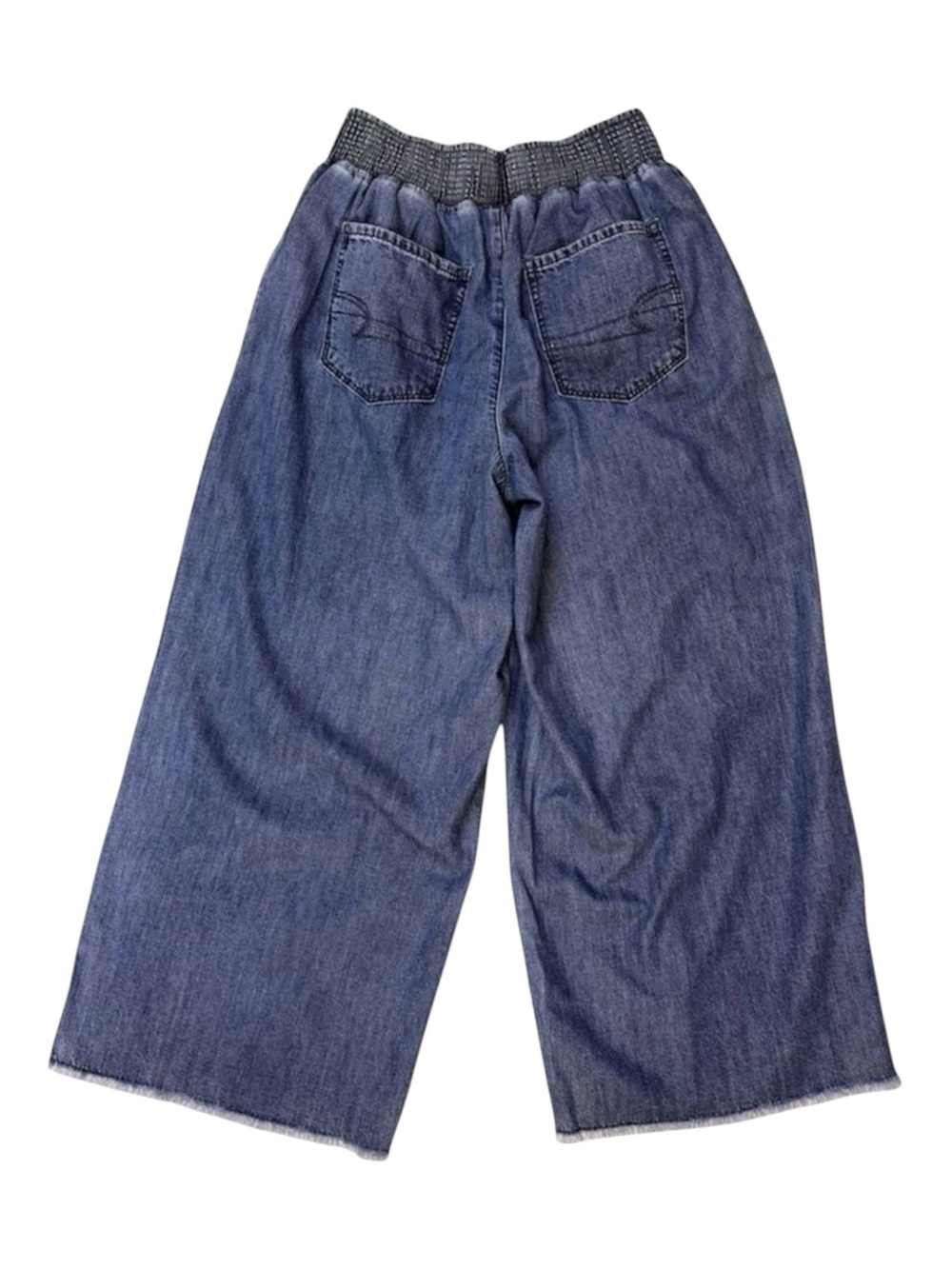 American Eagle Wide Leg Denim Pants Ruched Waist Chambray Medium - Picture 3 of 6